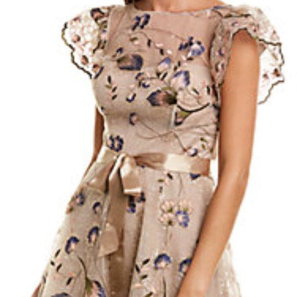 Teri Jon Midi Tulle Dress (Gold) - Picture 4 of 5